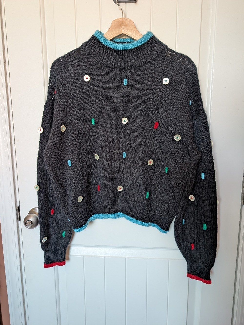 Vintage Organic Grown Juniors Button Knit Sweater Medium Multi Color/Black